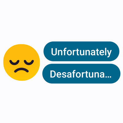 A screen shot shows the word desafortunadamente truncated inside a button